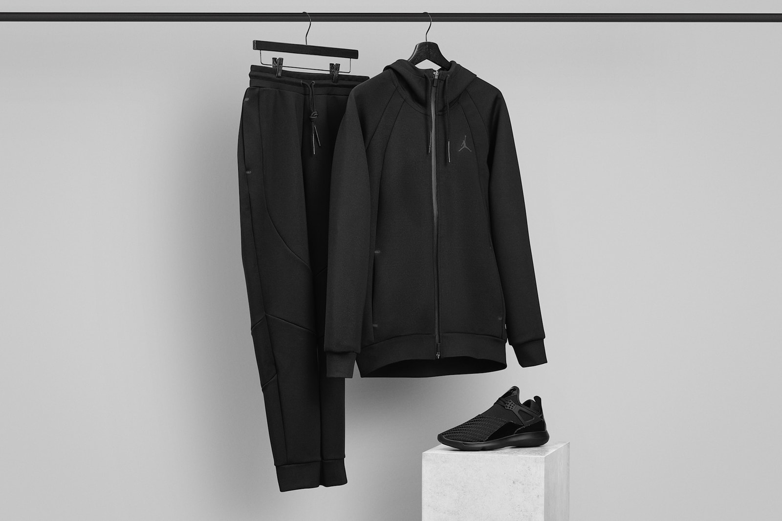 Jordan Brand 2017 Fall Collection Tech Fleece Hoodie Bomber Jacket Black White