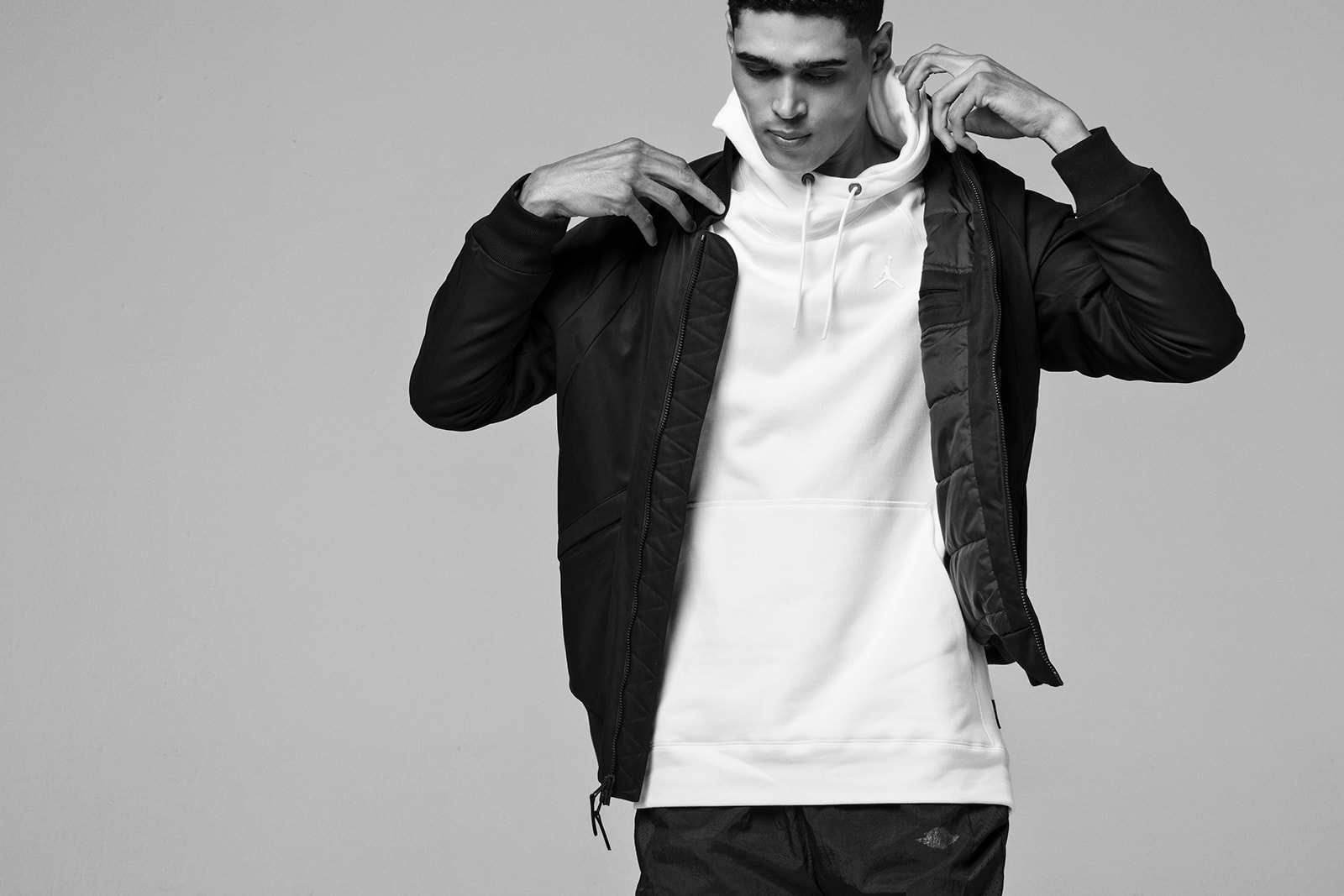 Jordan Brand 2017 Fall Collection Tech Fleece Hoodie Bomber Jacket Black White