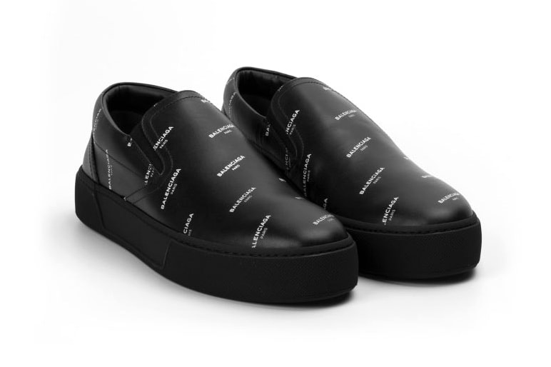 Balenciaga Logo Slip-ons Black White