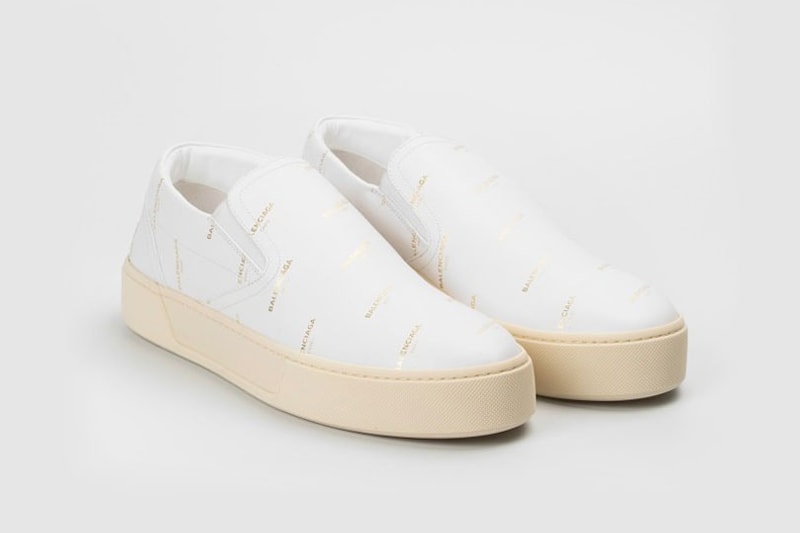 Balenciaga Logo Slip-ons Black White