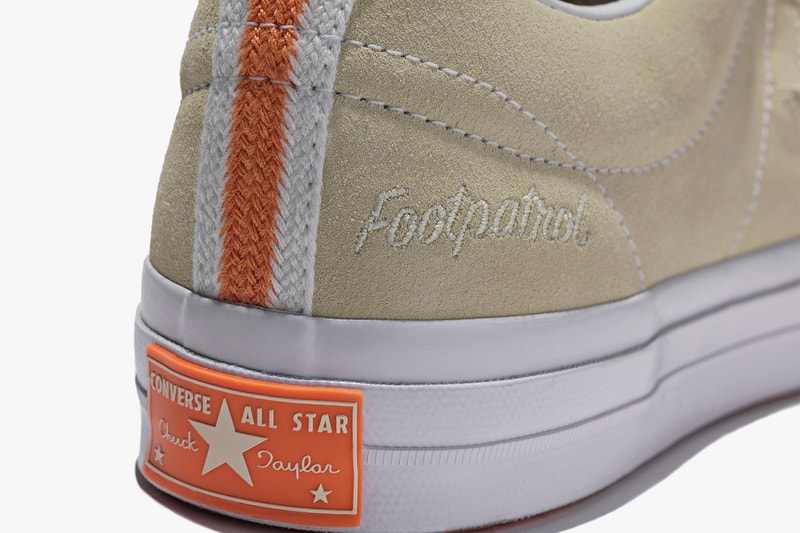 Foot Patrol x Converse One Star collaboration taupe close up heel