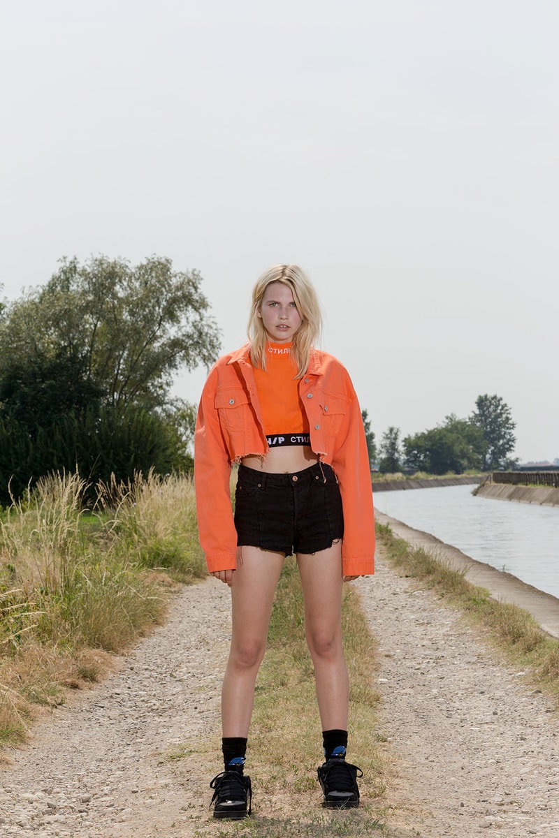 heron preston orange dress Heron Preston For Calvin Klein Orange Mini Corset Dress