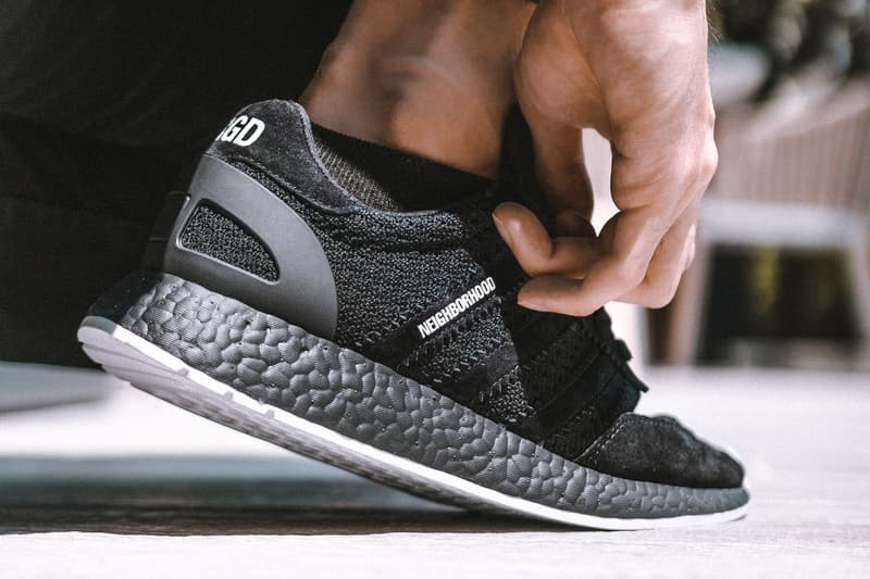 NEIGHBORHOOD adidas Originals Iniki Runner BOOST Black White Primeknit Suede Brigade Closer Look