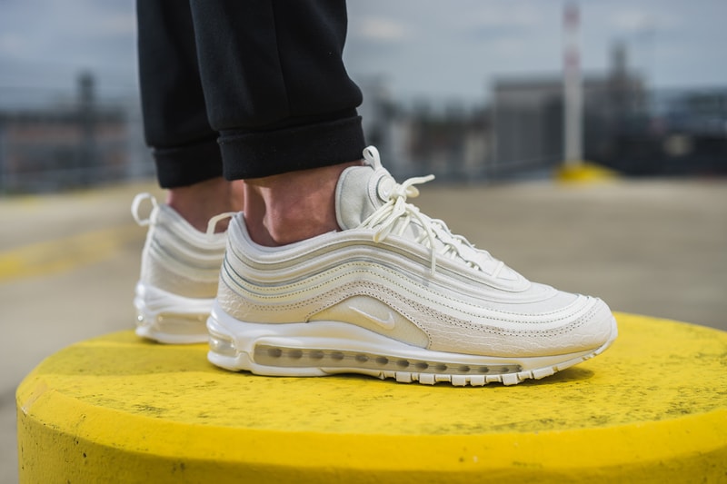 Nike Air Max 97 White Snakeskin On Feet