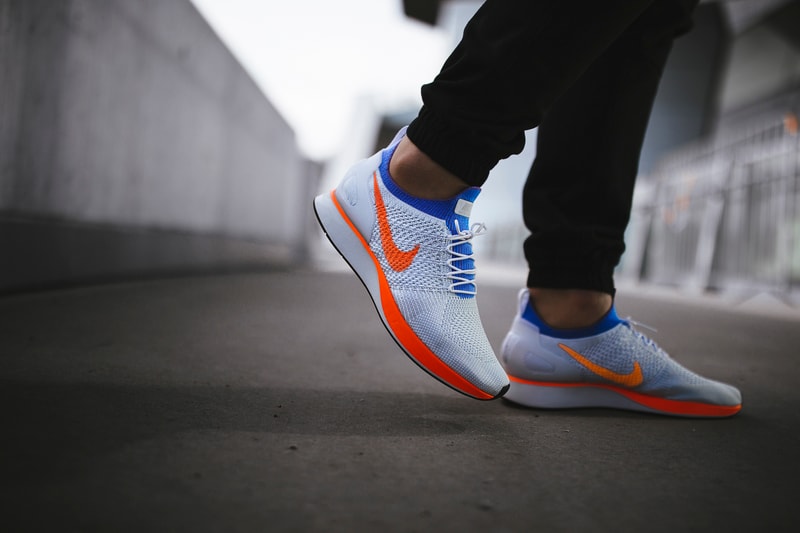 Nike Air Zoom Mariah Flyknit Racer White Hyper Crimson On Feet