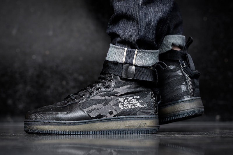 Nike SF AF1 Mid Black Tiger Camo On Feet