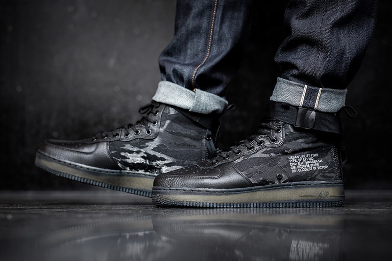 Nike SF AF1 Mid Black Tiger Camo On Feet