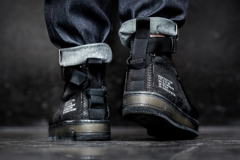 Nike SF AF1 Mid Black Tiger Camo On Feet