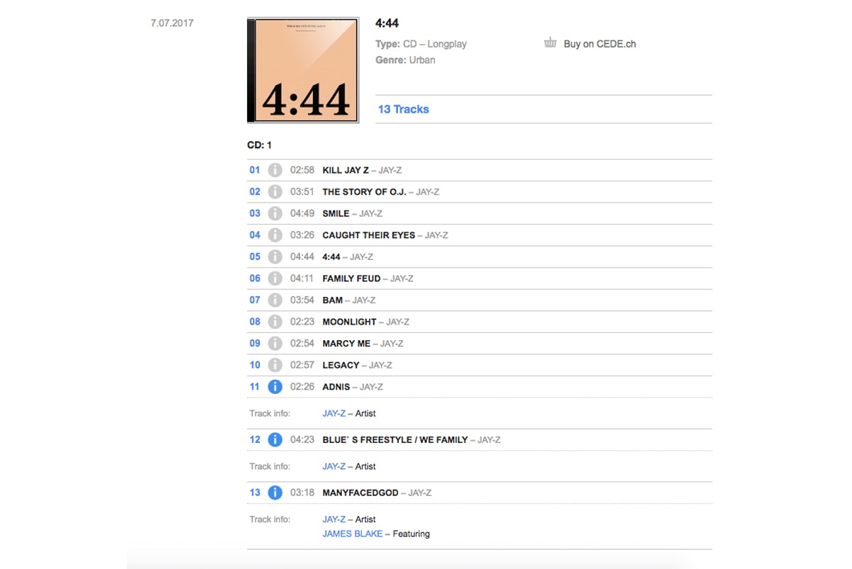 JAY-Z '4:44' Bonus Tracks