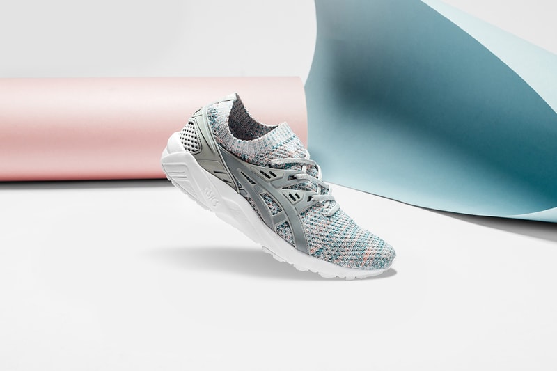 ASICS GEL Kayano Trainer Knit Glacier Grey pink white blue teal green sneakers shoes feature las vegas