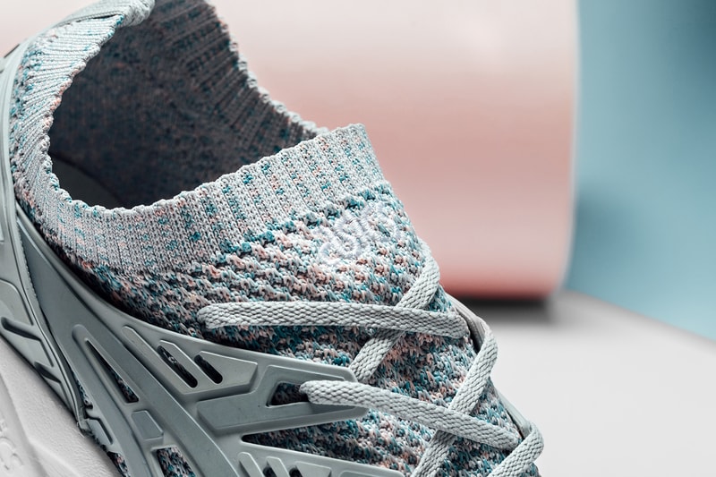 ASICS GEL Kayano Trainer Knit Glacier Grey pink white blue teal green sneakers shoes feature las vegas
