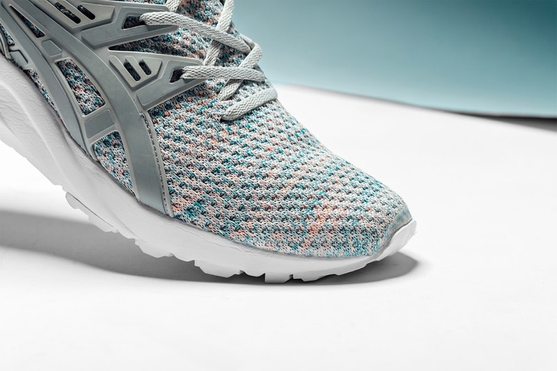 ASICS GEL Kayano Trainer Knit Glacier Grey pink white blue teal green sneakers shoes feature las vegas