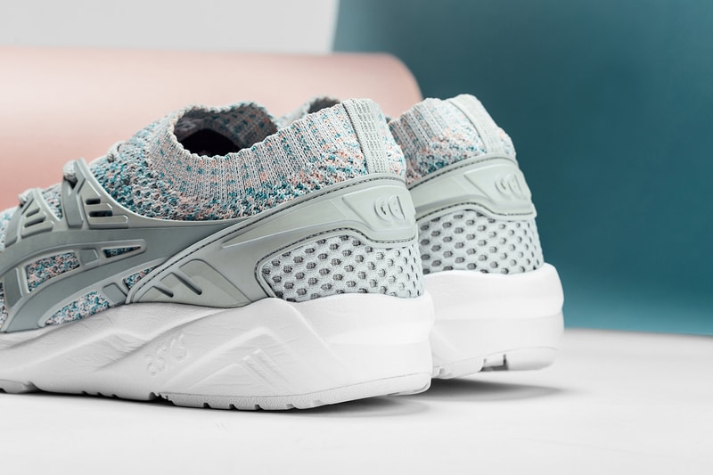 ASICS GEL Kayano Trainer Knit Glacier Grey pink white blue teal green sneakers shoes feature las vegas