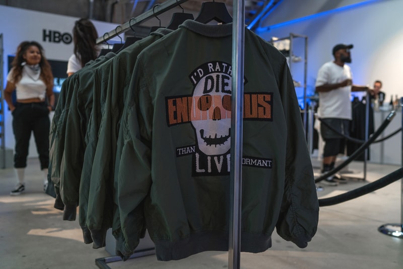 HBO Ballers Capsule Collection LA Pop-Up interior of store back of bomber jacket