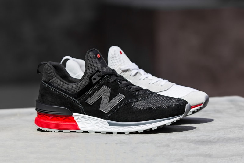 New Balance 574 Sport 574S Black White Premium Nubuck Suede Mesh