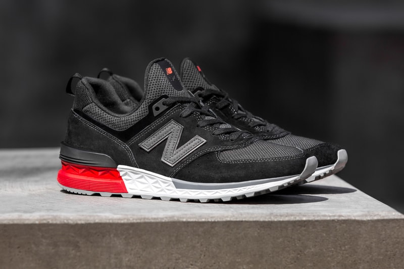 New Balance 574 Sport 574S Black White Premium Nubuck Suede Mesh