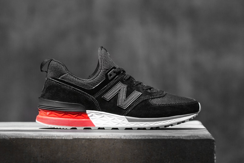 New Balance 574 Sport 574S Black White Premium Nubuck Suede Mesh