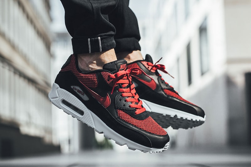 Nike Air Max 90 Essential Tough Red Colorway On Feet