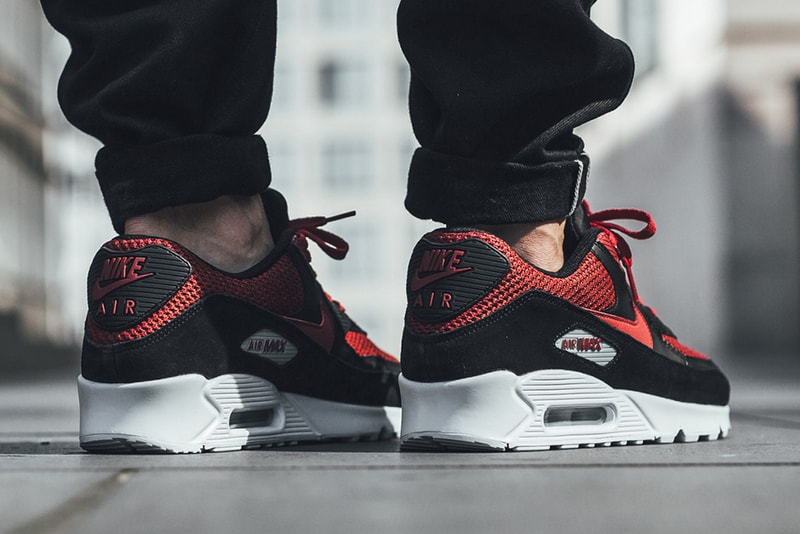 Nike Air Max 90 Essential Tough Red Colorway On Feet