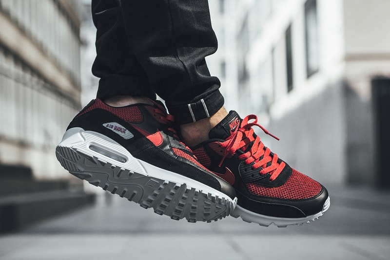Nike Air Max 90 Essential Tough Red Colorway On Feet