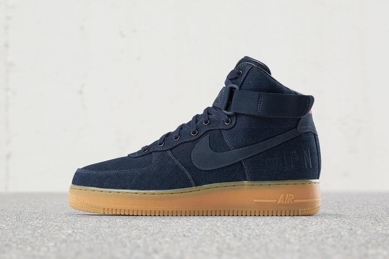 NIKEiD Air Force 1 High Indigo gum bottom midsole sole blue denim navy