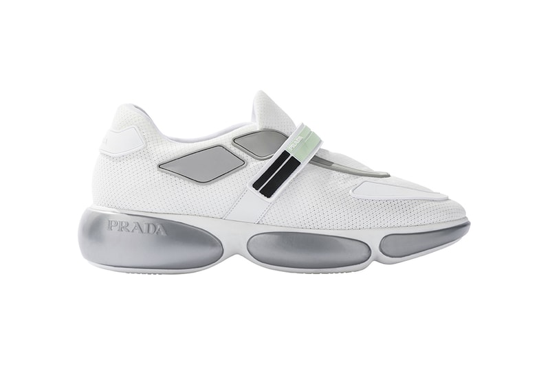 Prada Cloudbust Sneakers Shoes Footwear 2017 Fall Winter White Green Pink Black strap pods silver
