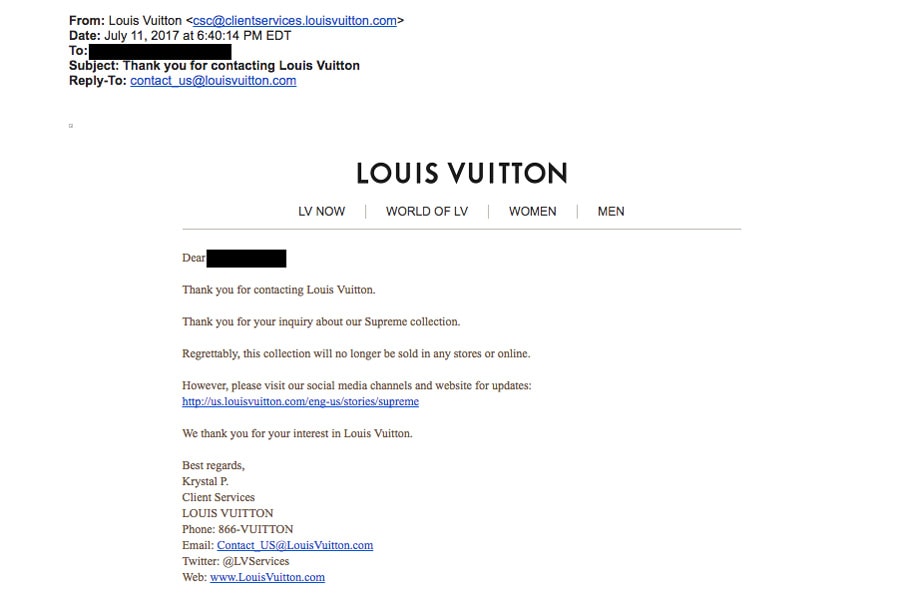 Supreme x Louis Vuitton のコラボアイテムは今後一切オフィシャル展開されないことが判明