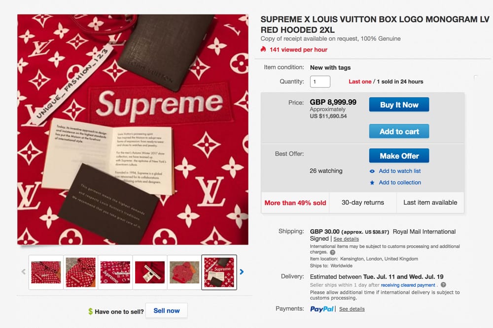 Louis Vuitton  Supreme Logo Box Hoodie Monogram  Red TC
