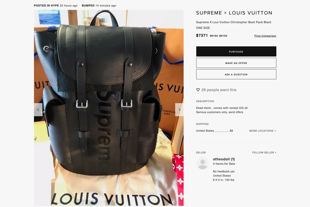 grad Tag et bad Decimal Supreme x Louis Vuitton Absurd Resell Prices | HYPEBEAST