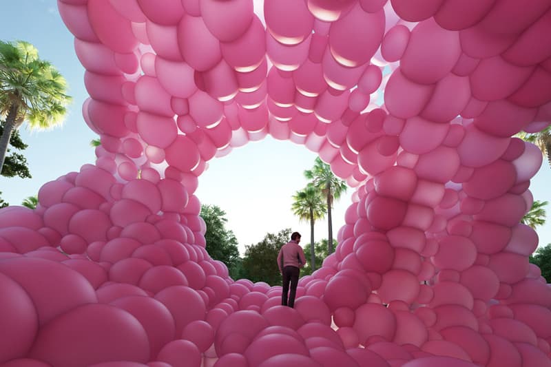 Cyril Lancelin Town and Concrete Pyramid Pink Balloons Architecture Design Installation