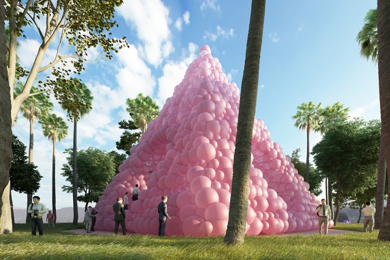 Cyril Lancelin Town and Concrete Pyramid Pink Balloons Architecture Design Installation