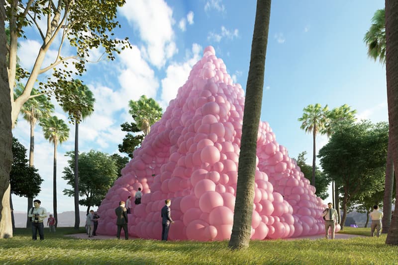 Cyril Lancelin Town and Concrete Pyramid Pink Balloons Architecture Design Installation