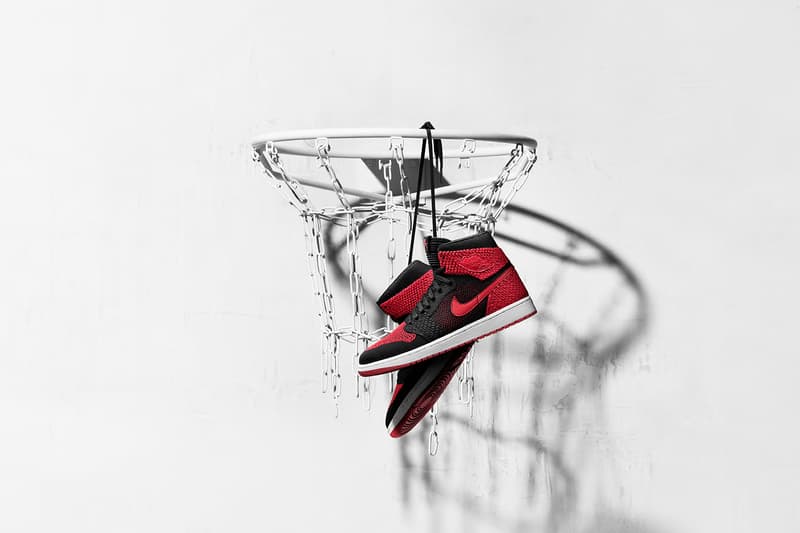 Air Jordan 1 Retro Hi Flyknit Black White Varsity Red