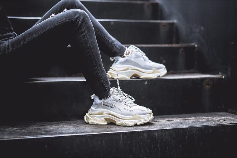 balenciaga triple s black red on feet