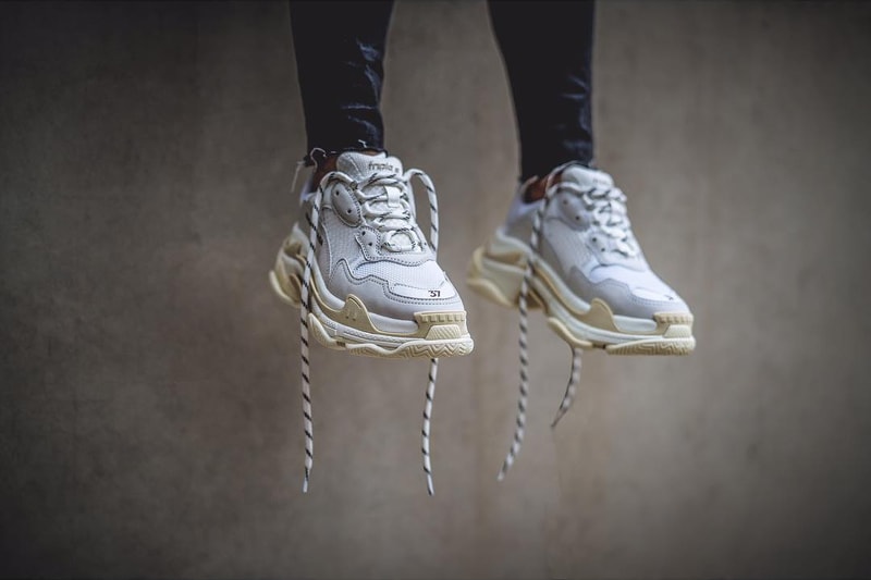 Balenciaga Triple S Cream White Black On Foot Dad Look Vibes Chunky Shoes White