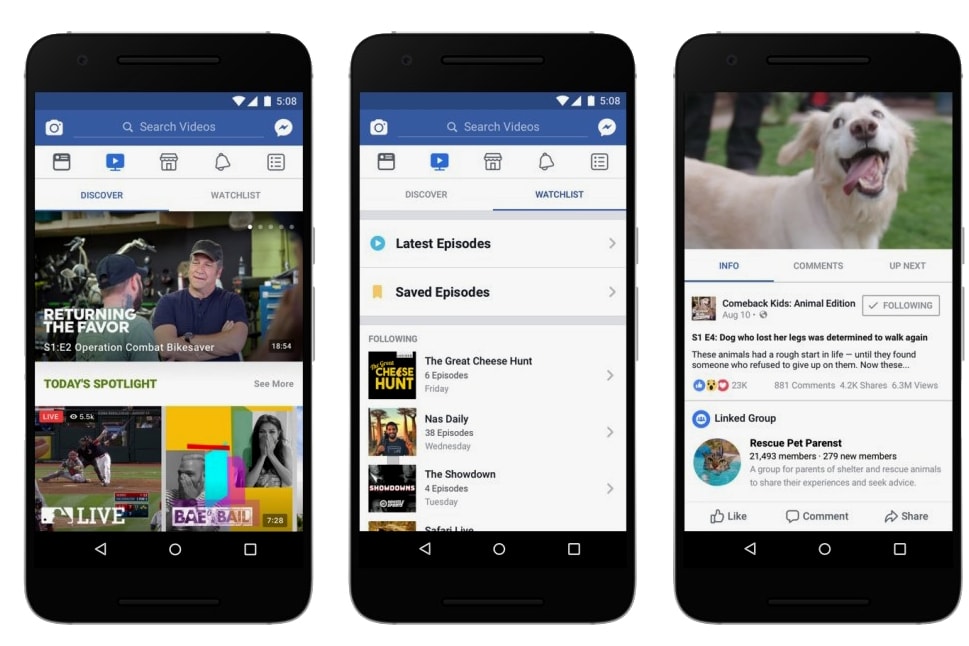Facebook Watch App YouTube Feature Video Mobile Phone