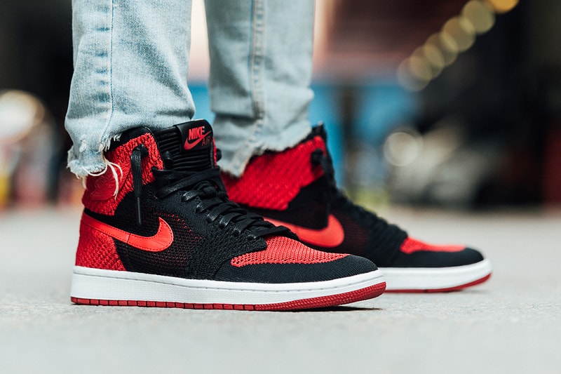 Air Jordan 1 Flyknit Bred Black White Varsity Red Detailed Look Michael Jordan sneakers Jordan Brand Closer Look