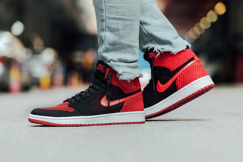 Air Jordan 1 Flyknit Bred Black White Varsity Red Detailed Look Michael Jordan sneakers Jordan Brand Closer Look