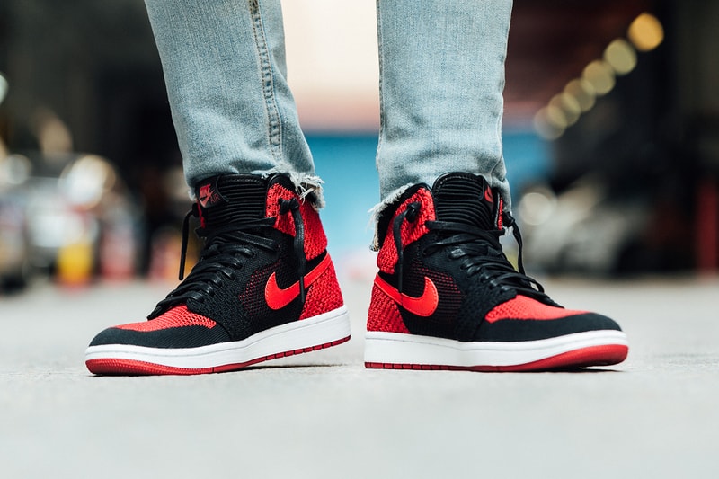 Air Jordan 1 Flyknit Bred Black White Varsity Red Detailed Look Michael Jordan sneakers Jordan Brand Closer Look