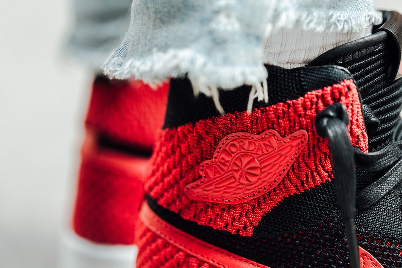 Air Jordan 1 Flyknit Bred Black White Varsity Red Detailed Look Michael Jordan sneakers Jordan Brand Closer Look