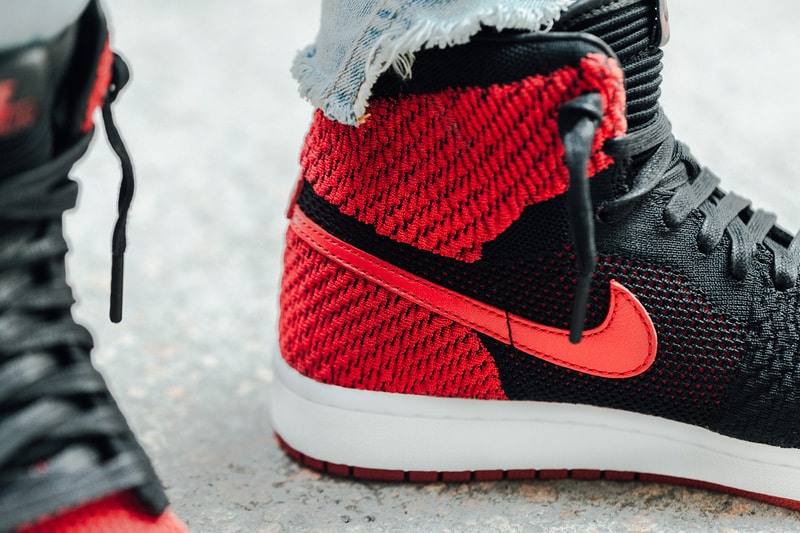 Air Jordan 1 Flyknit Bred Black White Varsity Red Detailed Look Michael Jordan sneakers Jordan Brand Closer Look