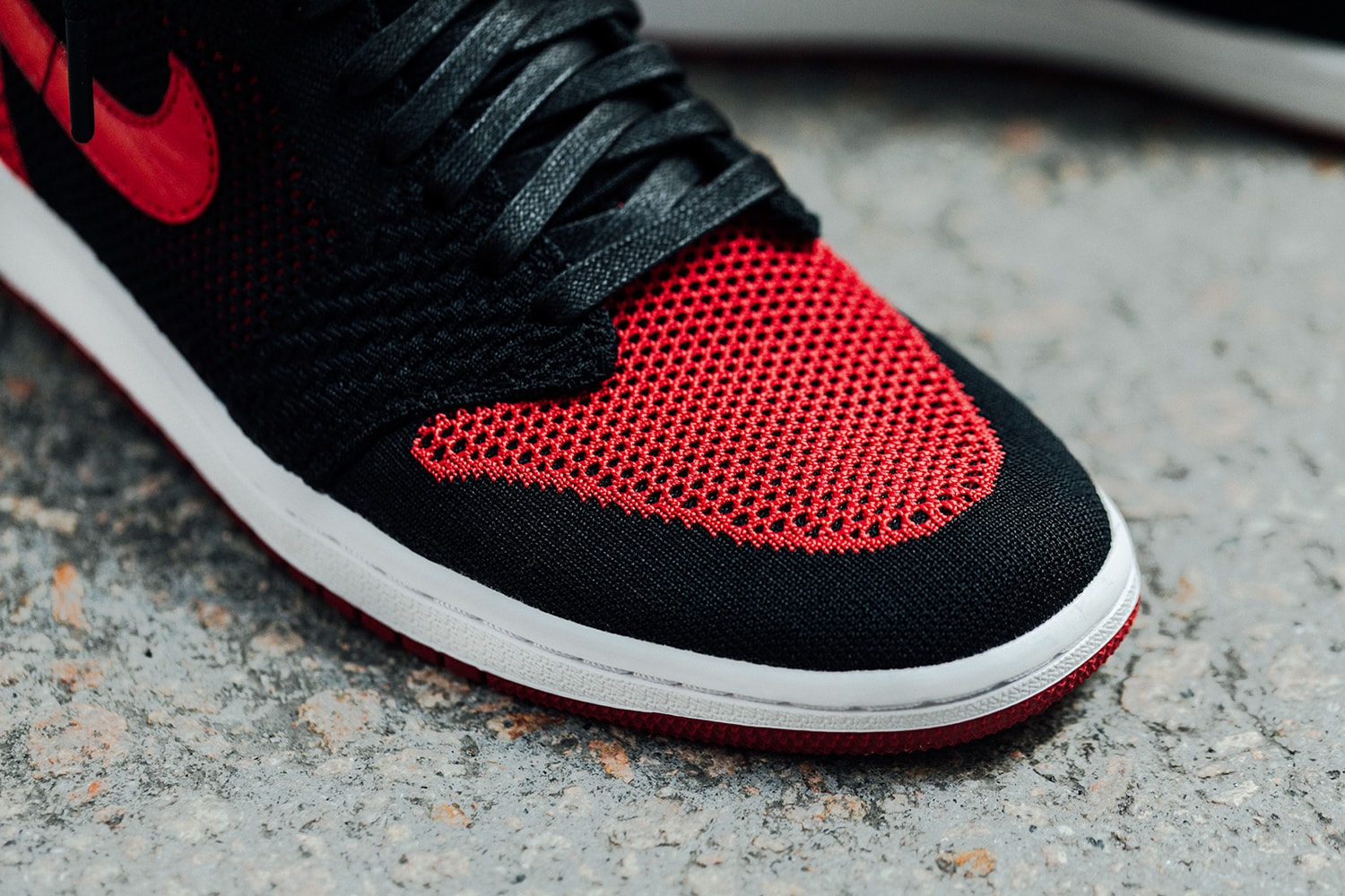 Air Jordan 1 Flyknit Bred Black White Varsity Red Detailed Look Michael Jordan sneakers Jordan Brand Closer Look