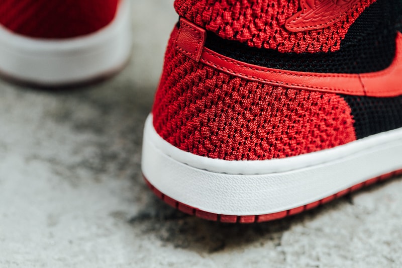 Air Jordan 1 Flyknit Bred Black White Varsity Red Detailed Look Michael Jordan sneakers Jordan Brand Closer Look