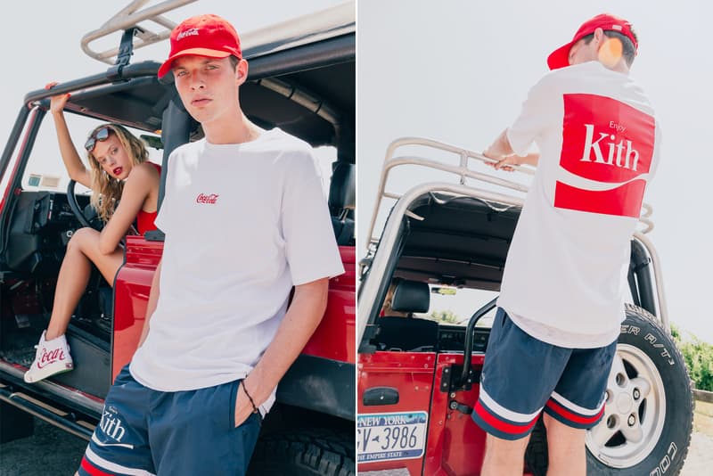 KITH Coca Cola Capsule Collection Lookbook red hoodie blue swim trunks Converse Chuck Taylor red surfboard