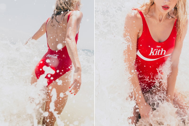 KITH Coca Cola Capsule Collection Lookbook red hoodie blue swim trunks Converse Chuck Taylor red surfboard