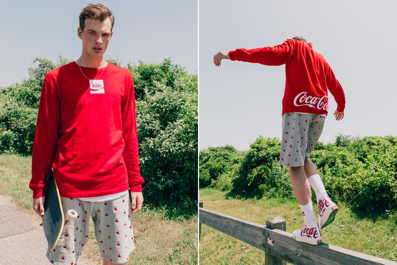 KITH Coca Cola Capsule Collection Lookbook red hoodie blue swim trunks Converse Chuck Taylor red surfboard