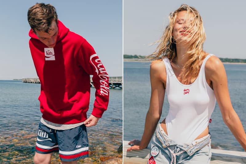 KITH Coca Cola Capsule Collection Lookbook red hoodie blue swim trunks Converse Chuck Taylor red surfboard