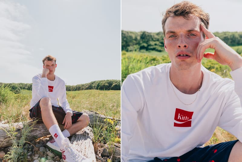 KITH Coca Cola Capsule Collection Lookbook red hoodie blue swim trunks Converse Chuck Taylor red surfboard