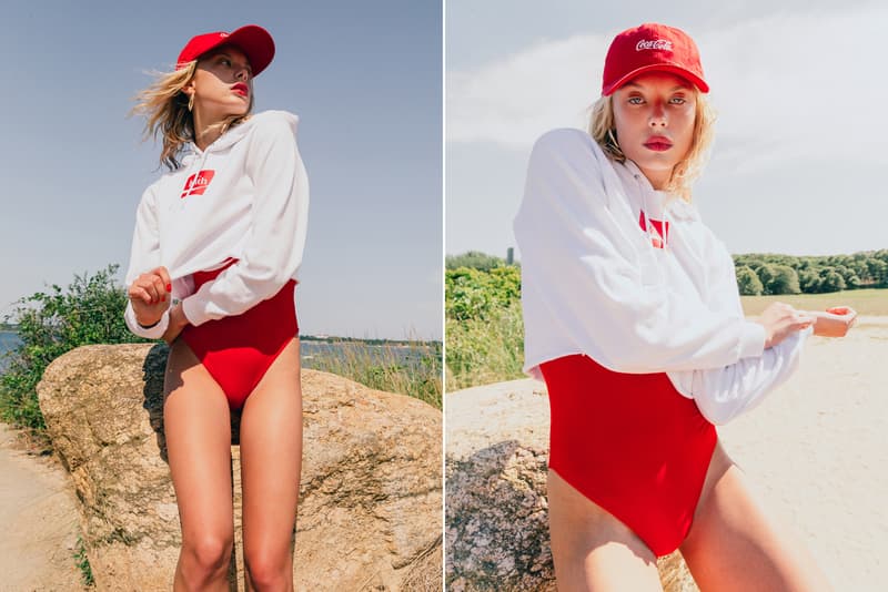 KITH Coca Cola Capsule Collection Lookbook red hoodie blue swim trunks Converse Chuck Taylor red surfboard