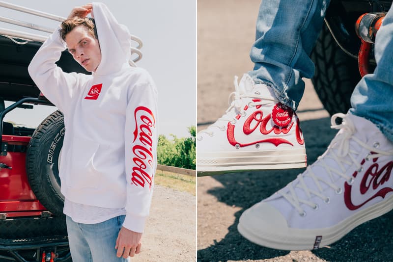 KITH Coca Cola Capsule Collection Lookbook red hoodie blue swim trunks Converse Chuck Taylor red surfboard